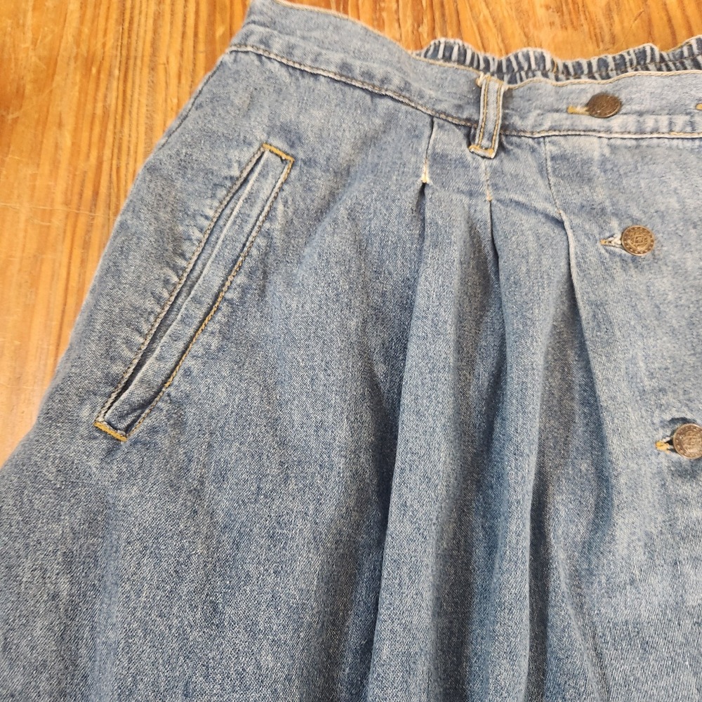 Vtg Gloria Vanderbilt Skirt Sz 22 XL Blue Denim Jean Double Button Front Pockets - Picture 7 of 11